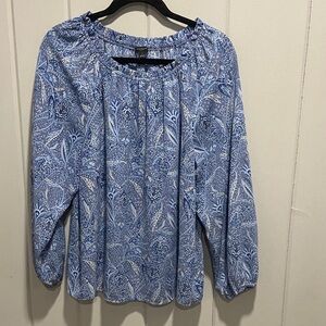 Ann Taylor Factory Blue and White Floral Blouse